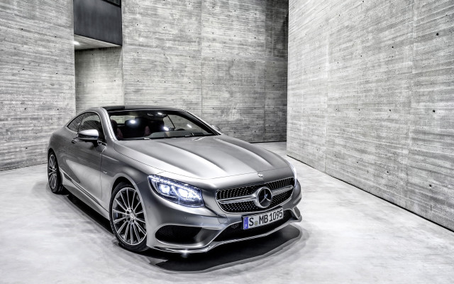 Silver mercedes benz coupe garage free wallpaper for desktop - medium preview image