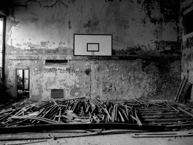 Basketball court old building debris free wallpaper for desktop - medium preview image