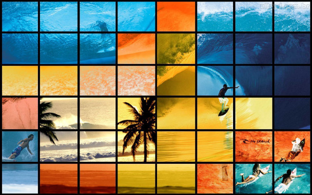 Surfer wave palm trees collage free wallpaper for desktop - medium preview image
