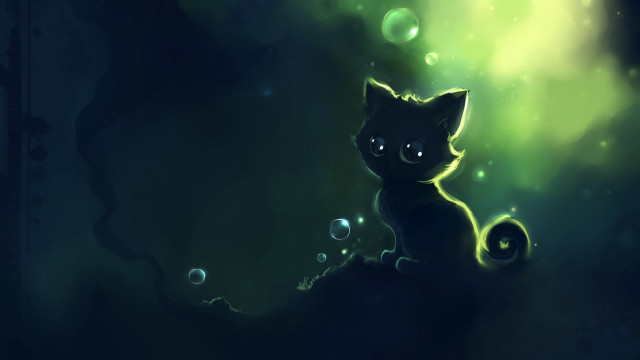 Black cat rock green light free wallpaper for desktop - medium preview image