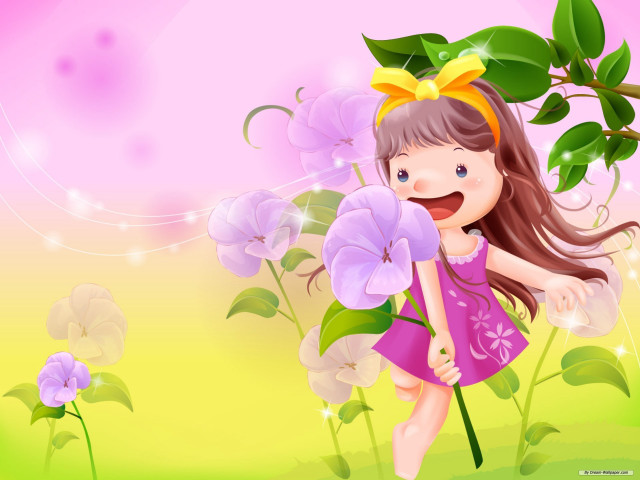 Girl flower smiling pink background free wallpaper for desktop - medium preview image