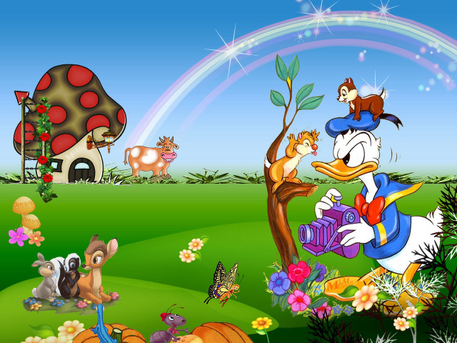 Duck dog field rainbow mushroom free wallpaper for desktop - medium preview image