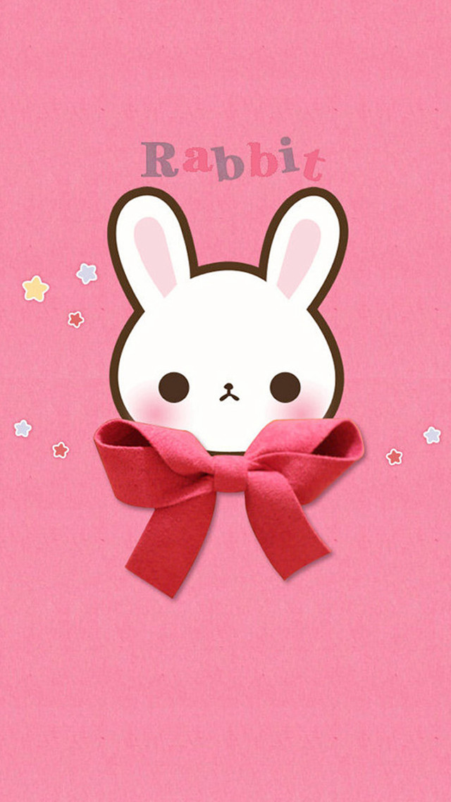 Rabbit bow pink background stars free wallpaper for mobile - medium preview image