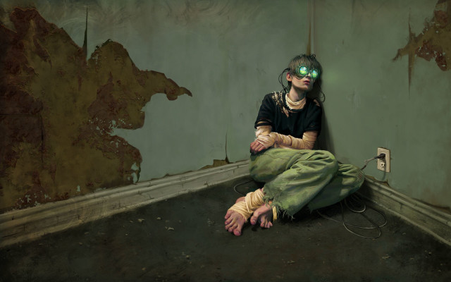 Woman green eyes peeling paint free wallpaper for desktop - medium preview image