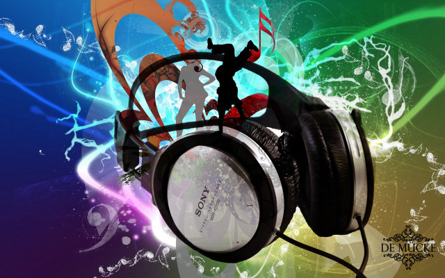 Headphones colorful background cartoon character free wallpaper for desktop - medium preview image