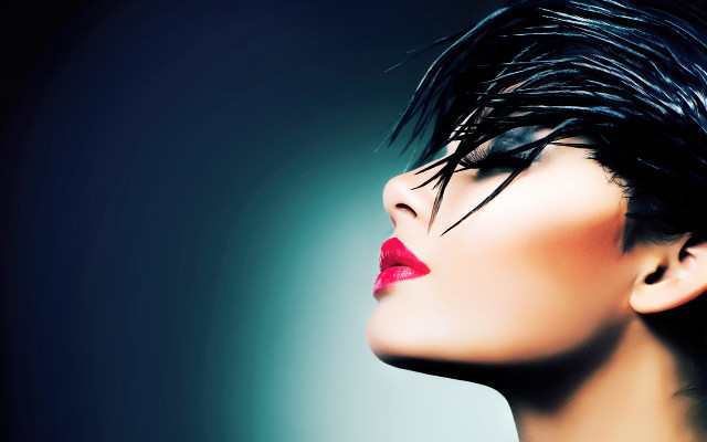 Gothic photorealistic fashion blackhair redlips free wallpaper for desktop - medium preview image