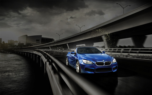 Blue car highway bridge water free wallpaper for desktop - medium preview image