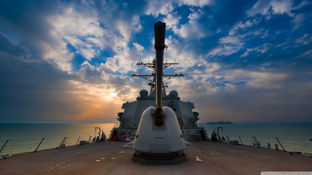 Battleship sunset clouds lightpole deck free wallpaper for desktop - medium preview image