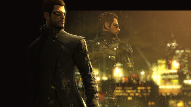 Two men black jackets cityscape free wallpaper for desktop - medium preview image