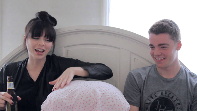 Man woman sitting bed wine free wallpaper for desktop - medium preview image