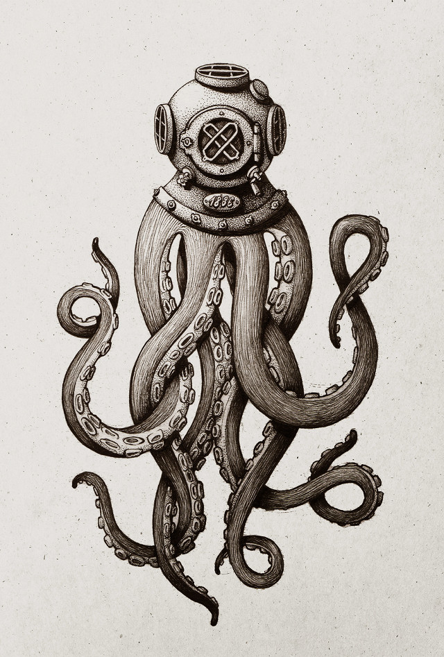Octopus diving helmet tentacles neck free wallpaper for mobile - medium preview image