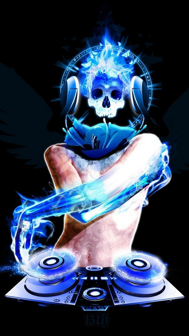 Person headphones dj mixer skull free wallpaper for mobile - medium preview image