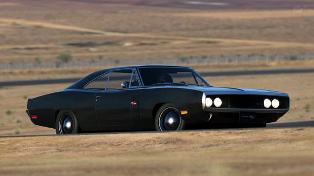 Black muscle car desert road free wallpaper for desktop - medium preview image