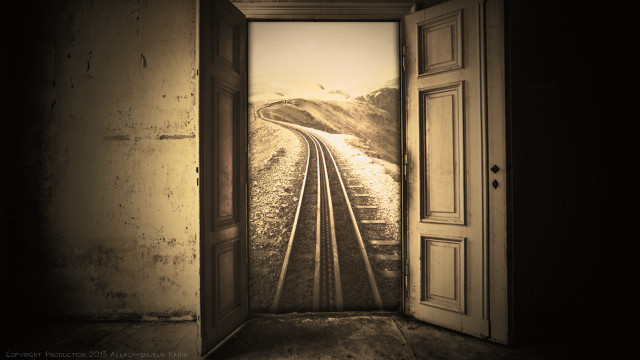 Door traintrack tunnel magic liminal free wallpaper for desktop - medium preview image
