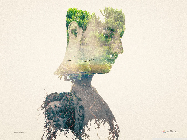 Woman tree man beard cutout free wallpaper for desktop - medium preview image