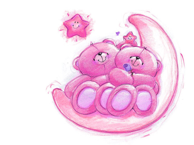 Teddy bears sleeping crescent moon free wallpaper for desktop - medium preview image