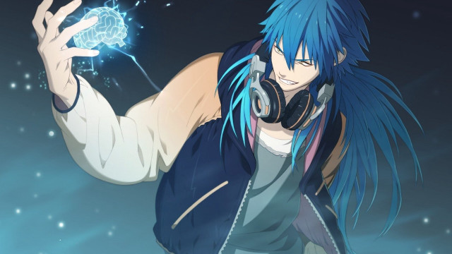Man blue hair headphones crystal free wallpaper for desktop - medium preview image
