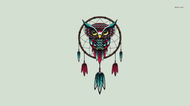 Owl dreamcatcher feathers pop surrealism free wallpaper for desktop - medium preview image