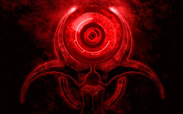 Red biohazard symbol black background free wallpaper for desktop - medium preview image