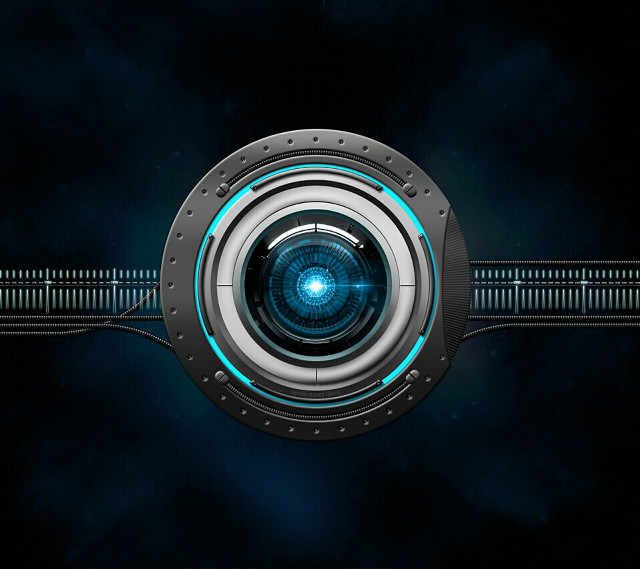 Futuristic camera lens blue light free wallpaper for tablet - medium preview image
