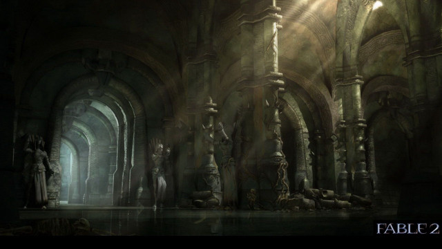 Dark creepy room columns light free wallpaper for desktop - medium preview image