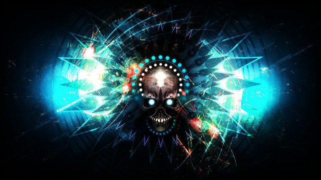 Skull glowing eyes colorful black free wallpaper for desktop - medium preview image