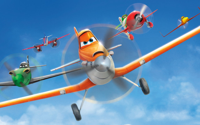 Cartoon airplane four planes flying free wallpaper for desktop - medium preview image