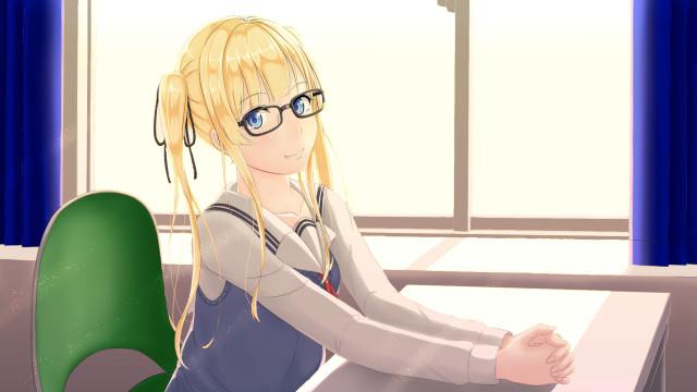 Girl glasses desk window green free wallpaper for desktop - medium preview image