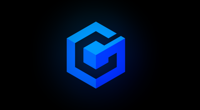 Blue cube logo black background free wallpaper for desktop - medium preview image