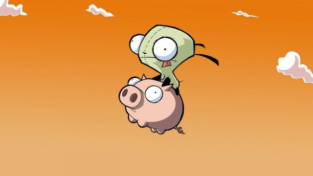Cartoon pig riding another pig free wallpaper for desktop - medium preview image