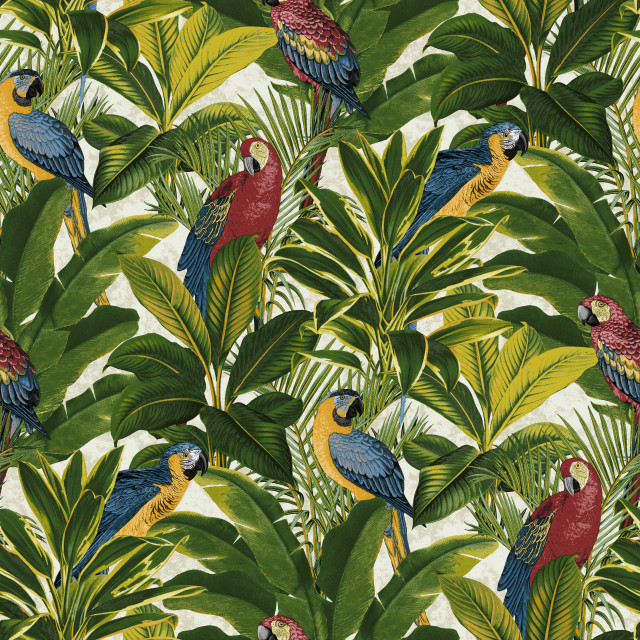 Colorful tropical parrots palm leaves free wallpaper for tablet - medium preview image
