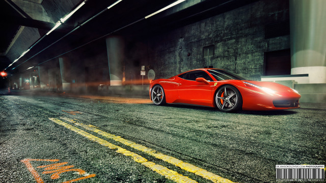 Red sports car driving tunnel #2 free wallpaper for desktop - medium preview image