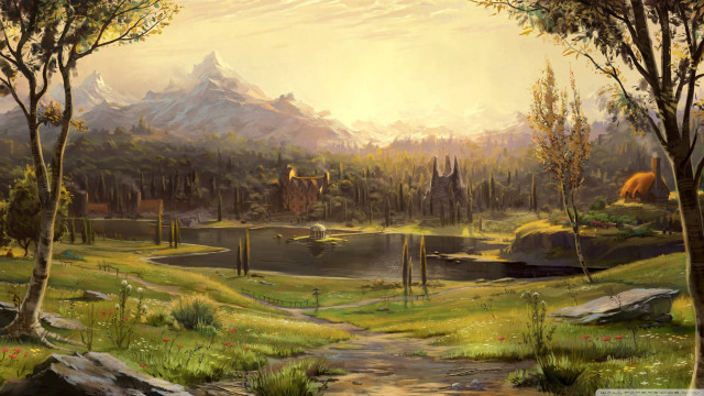 Landscape river mountains forest trees free wallpaper for desktop - medium preview image