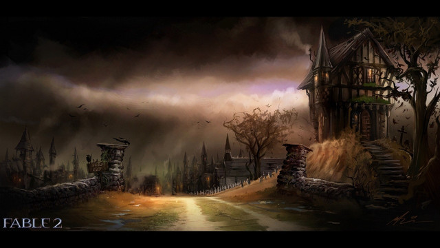 Creepy house forest road castle free wallpaper for desktop - medium preview image