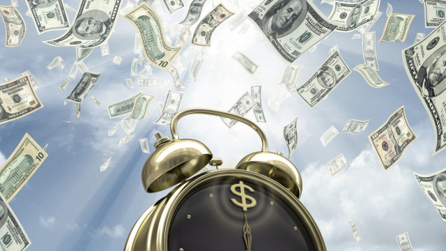 Clock money falling blue sky free wallpaper for desktop - medium preview image