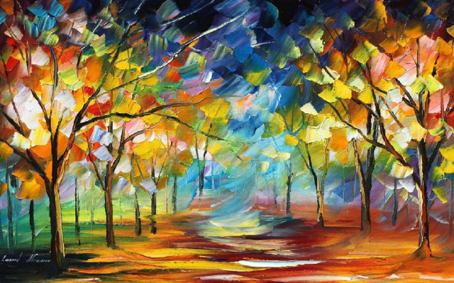 Colorful forest trees road painting #3 free wallpaper for desktop - medium preview image