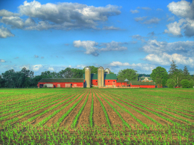 Farm red barn crops blue free wallpaper for desktop - medium preview image