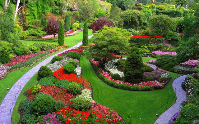 Garden winding path flowers trees free wallpaper for desktop - medium preview image