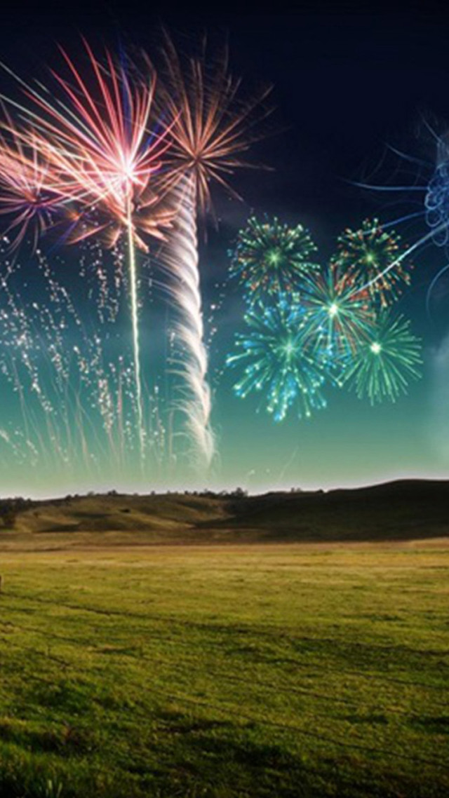 Field horse fireworks person grass free wallpaper for mobile - medium preview image