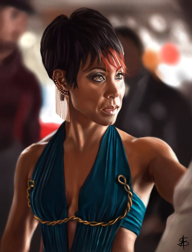 Woman blue dress gold chain free wallpaper for mobile - medium preview image