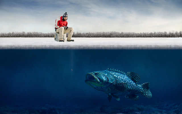 Man bench fish underwater boat free wallpaper for desktop - medium preview image
