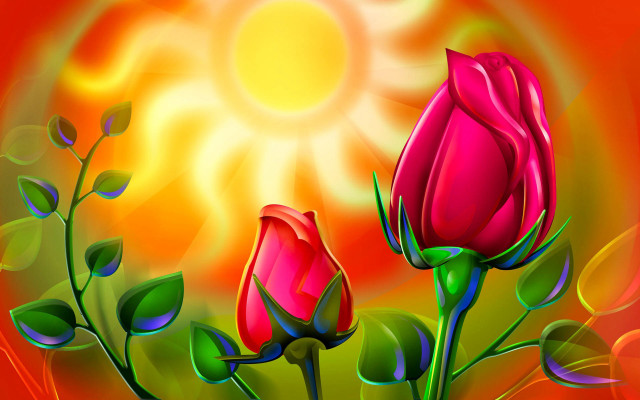 Roses sun red green leaves free wallpaper for desktop - medium preview image