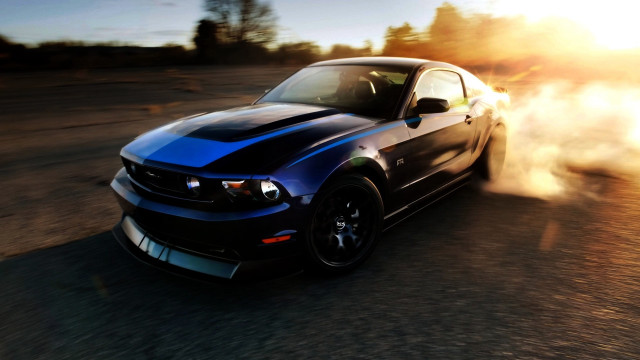 Blue mustang driving road smoke #2 free wallpaper for desktop - medium preview image