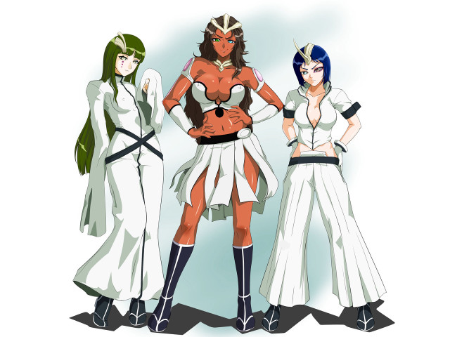 Three anime girls white outfits free wallpaper for desktop - medium preview image