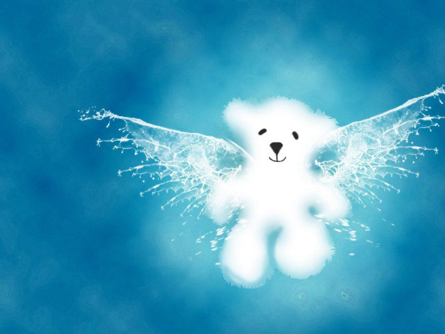 White teddy bear wings blue free wallpaper for desktop - medium preview image