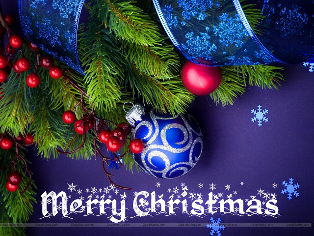 Christmas ornaments snowflakes blue red free wallpaper for desktop - medium preview image
