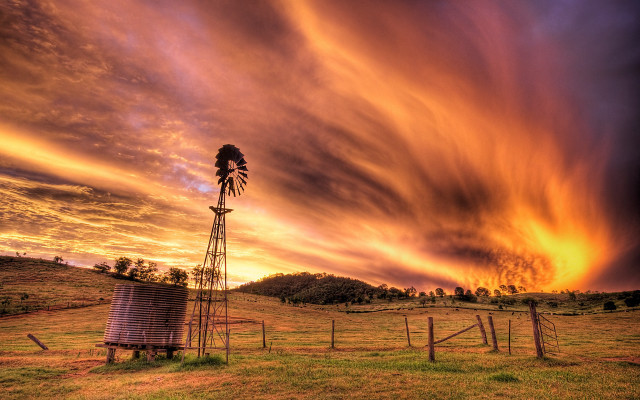 Windmill field sunset clouds sky free wallpaper for desktop - medium preview image