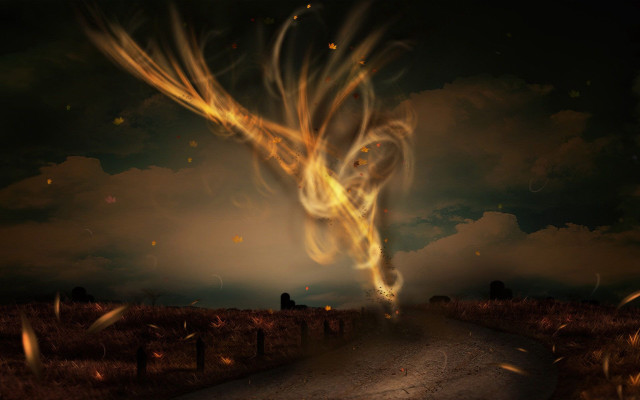 Fire swirl dark sky road free wallpaper for desktop - medium preview image