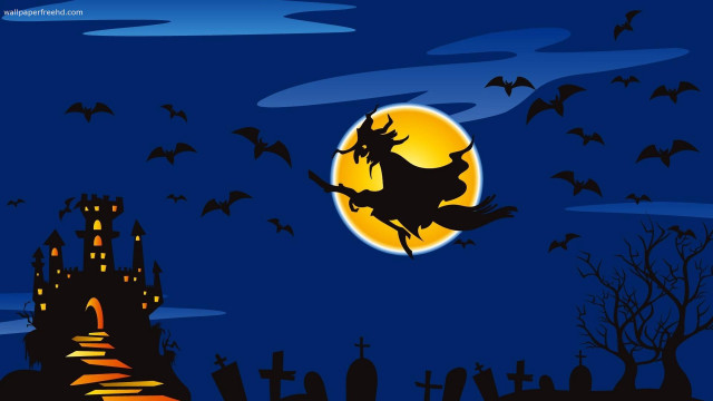 Full moon witch flying graveyard free wallpaper for desktop - medium preview image