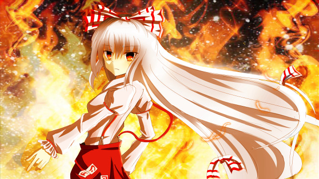 Girl white hair bow fire free wallpaper for desktop - medium preview image